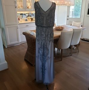 Like New Adriana Papell Dusty Blue Beaded Gown